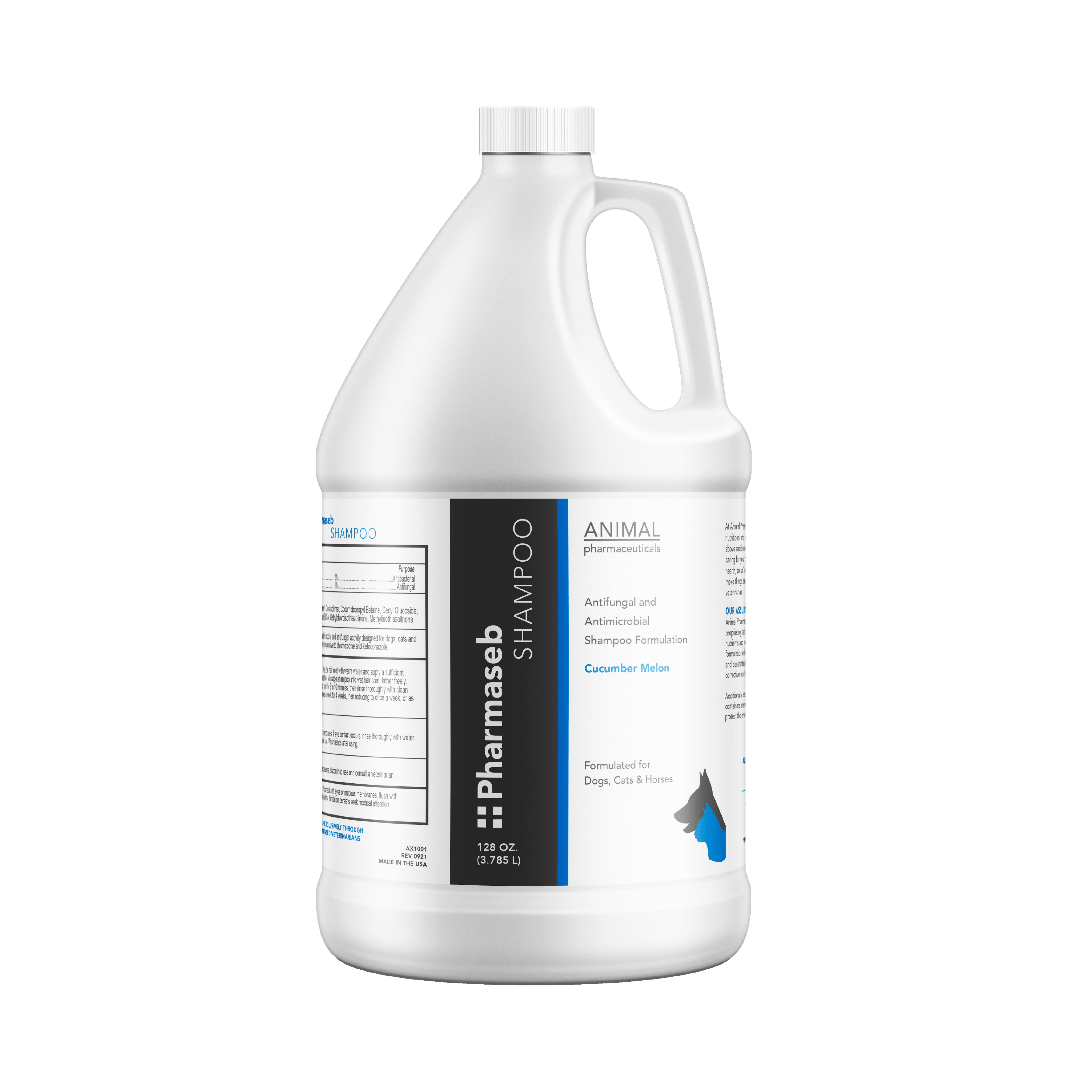 Large white bottle of Pharmaseb shampoo 