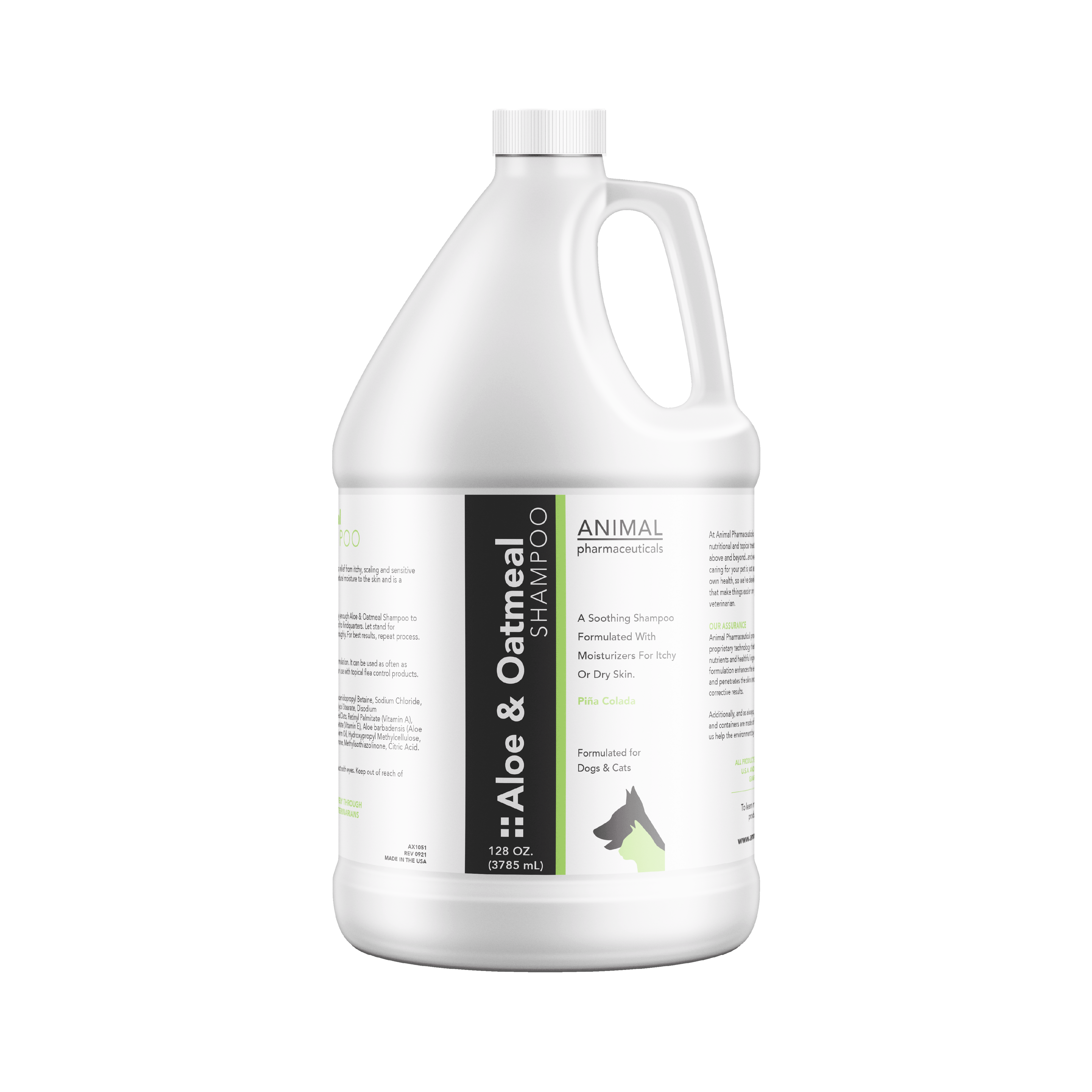Large white bottle of Aloe & Oatmeal Shampoo 