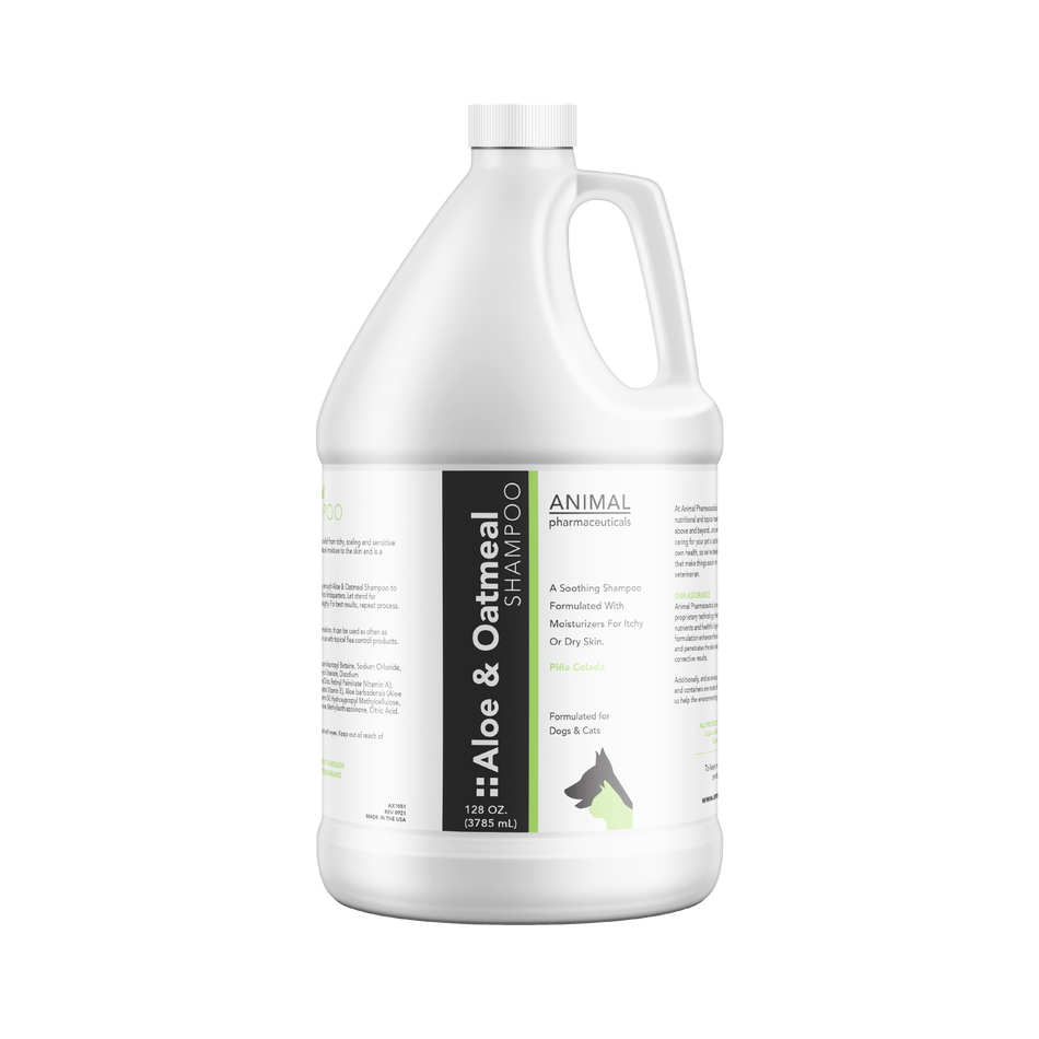 Large white bottle of Aloe & Oatmeal Shampoo 